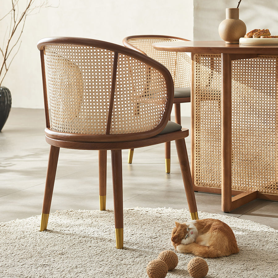 Contemporary Scandinavian Oval Back Rattan Solid Wood High Resilience Foam Dining Chair Backrest For Dining Room