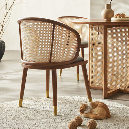 Contemporary Scandinavian Oval Back Rattan Solid Wood High Resilience Foam Dining Chair Backrest For Dining Room