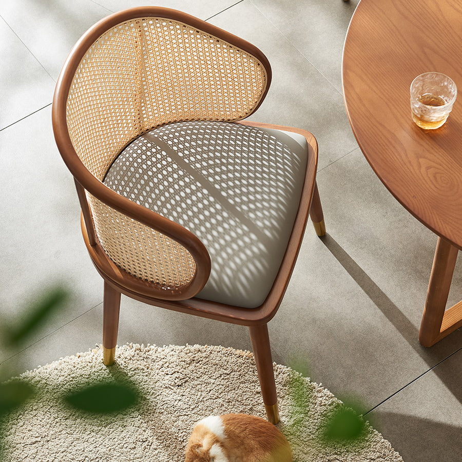 Contemporary Scandinavian Oval Back Rattan Solid Wood High Resilience Foam Dining Chair Backrest For Dining Room