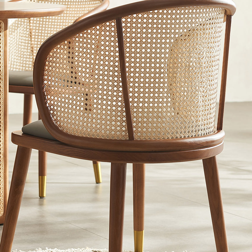 Contemporary Scandinavian Oval Back Rattan Solid Wood High Resilience Foam Dining Chair Backrest For Dining Room