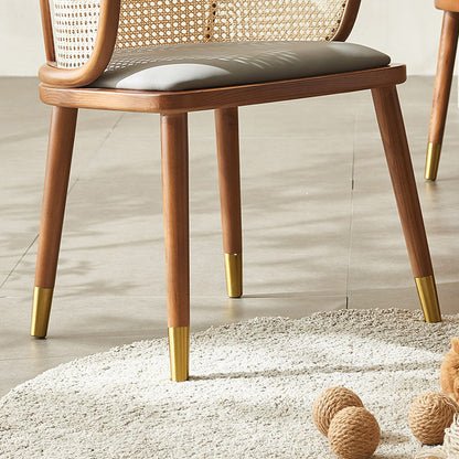 Contemporary Scandinavian Oval Back Rattan Solid Wood High Resilience Foam Dining Chair Backrest For Dining Room