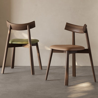 Modern Mid-Century Curve Back Solid Wood Microfiber Leather Dining Chair Backrest For Dining Room