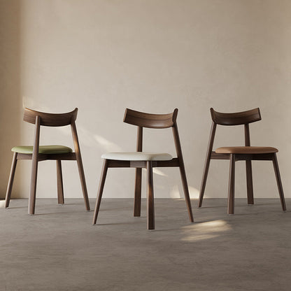 Modern Mid-Century Curve Back Solid Wood Microfiber Leather Dining Chair Backrest For Dining Room