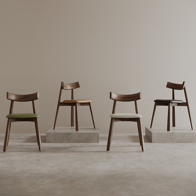 Modern Mid-Century Curve Back Solid Wood Microfiber Leather Dining Chair Backrest For Dining Room