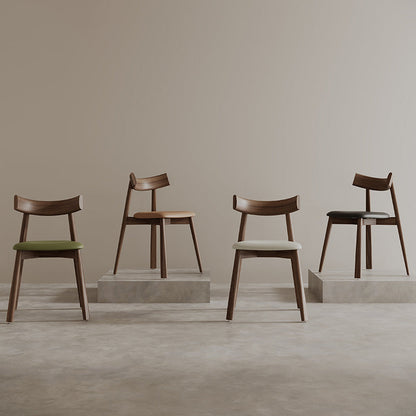 Modern Mid-Century Curve Back Solid Wood Microfiber Leather Dining Chair Backrest For Dining Room