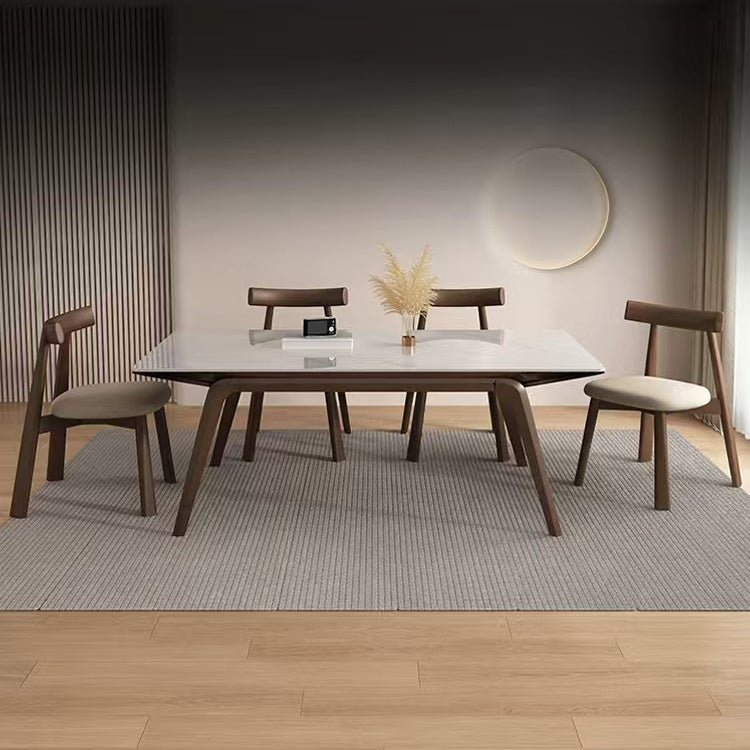 Modern Mid-Century Curve Back Solid Wood Microfiber Leather Dining Chair Backrest For Dining Room