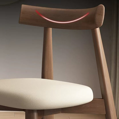 Modern Mid-Century Curve Back Solid Wood Microfiber Leather Dining Chair Backrest For Dining Room
