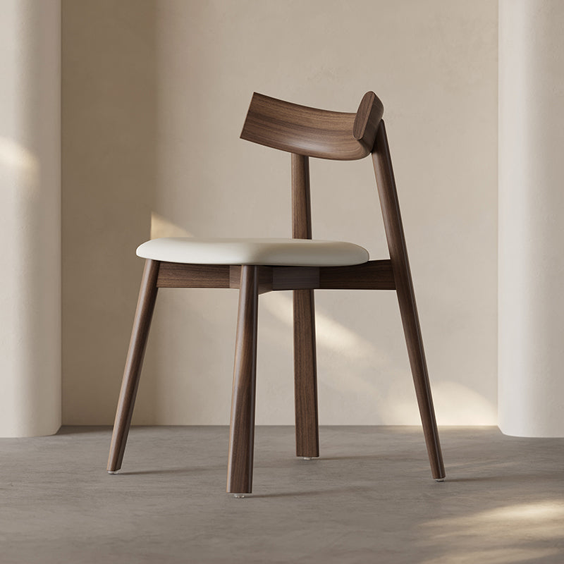 Modern Mid-Century Curve Back Solid Wood Microfiber Leather Dining Chair Backrest For Dining Room