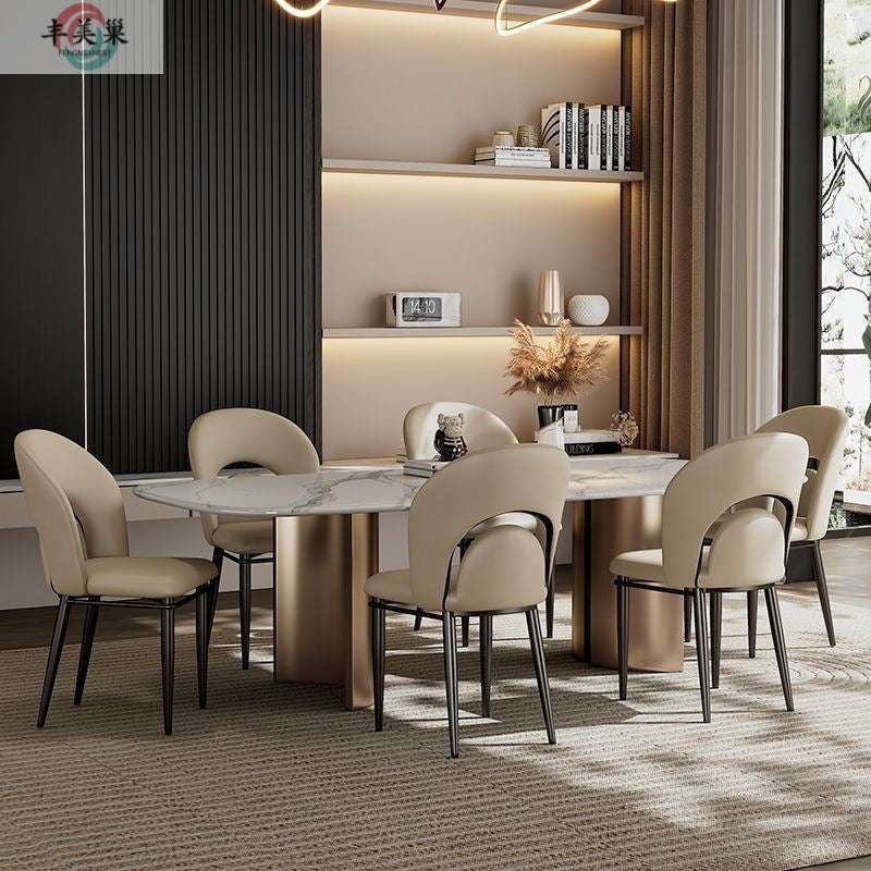 Modern Luxury Loop Back Microfiber Leather Carbon Steel Dining Chair Backrest For Dining Room