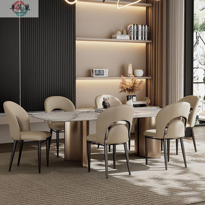 Modern Luxury Loop Back Microfiber Leather Carbon Steel Dining Chair Backrest For Dining Room