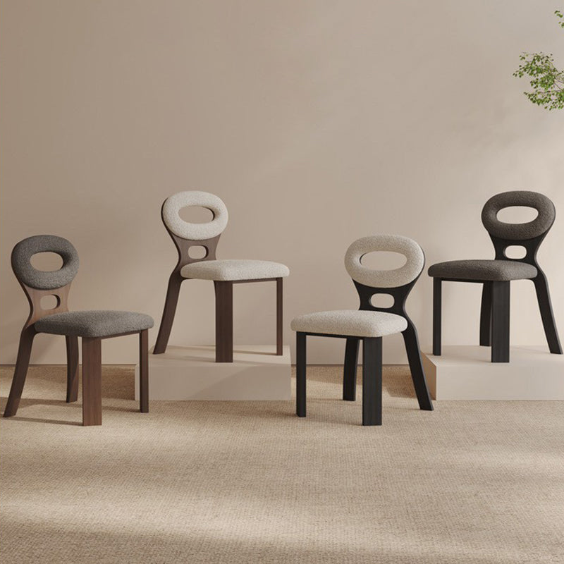 Traditional French Hollowed Back Solid Wood Vanity Stool With Lambswool Cushion For Bedroom