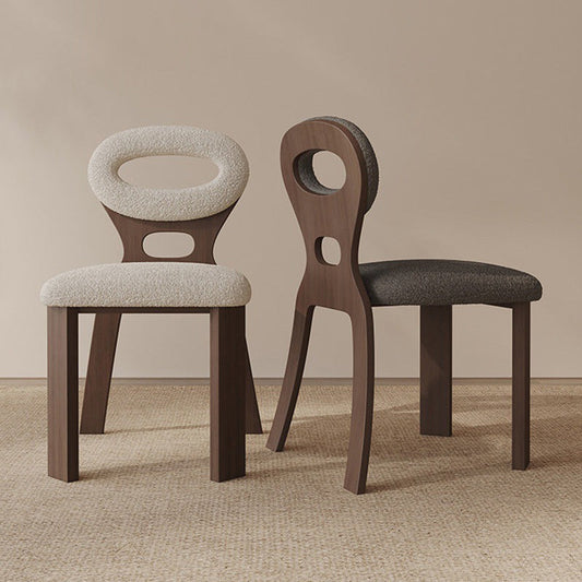 Traditional French Hollowed Back Solid Wood Vanity Stool With Lambswool Cushion For Bedroom