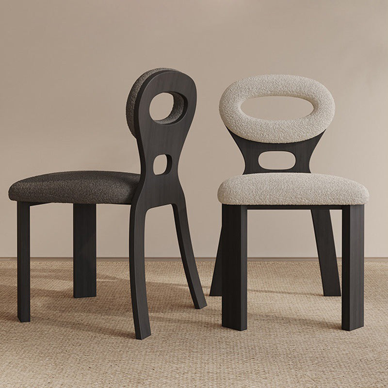 Traditional French Hollowed Back Solid Wood Vanity Stool With Lambswool Cushion For Bedroom