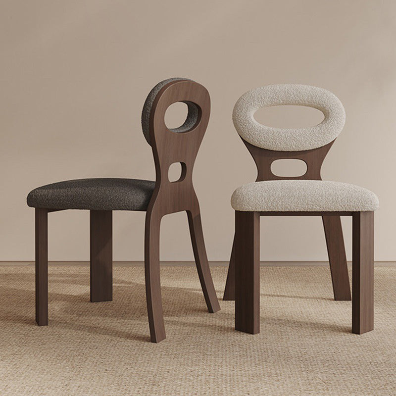 Traditional French Hollowed Back Solid Wood Vanity Stool With Lambswool Cushion For Bedroom