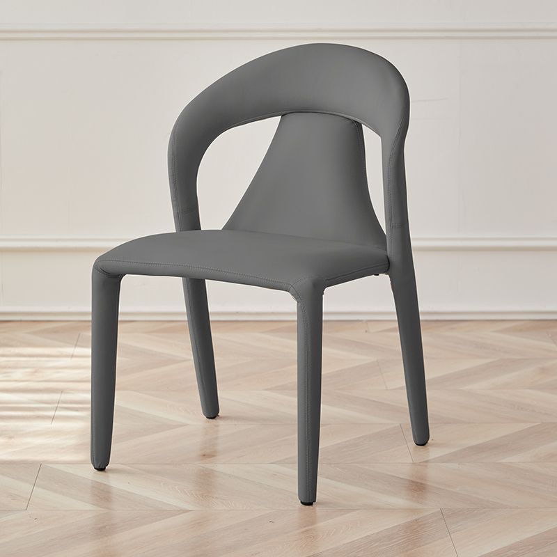 Modern Minimalist Curved Back Faux Leather Carbon Steel Dining Chair Armrest For Dining Room