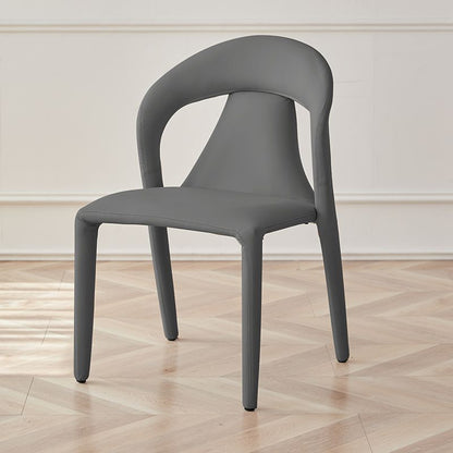 Modern Minimalist Curved Back Faux Leather Carbon Steel Dining Chair Armrest For Dining Room