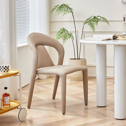 Modern Minimalist Curved Back Faux Leather Carbon Steel Dining Chair Armrest For Dining Room