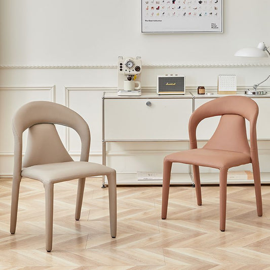 Modern Minimalist Curved Back Faux Leather Carbon Steel Dining Chair Armrest For Dining Room