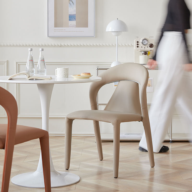 Modern Minimalist Curved Back Faux Leather Carbon Steel Dining Chair Armrest For Dining Room