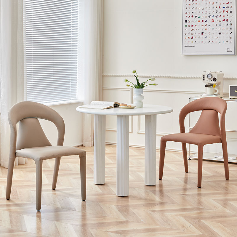 Modern Minimalist Curved Back Faux Leather Carbon Steel Dining Chair Armrest For Dining Room