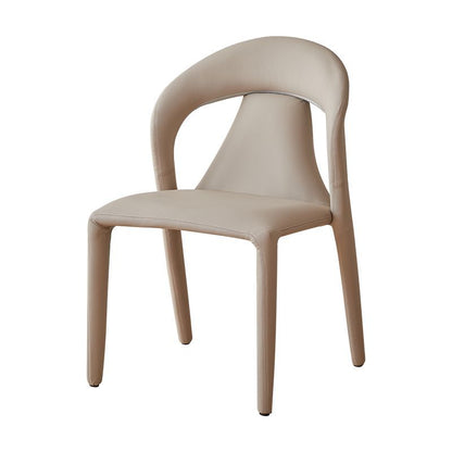 Modern Minimalist Curved Back Faux Leather Carbon Steel Dining Chair Armrest For Dining Room
