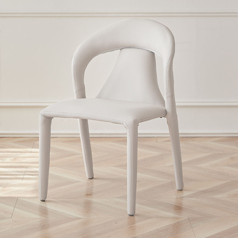 Modern Minimalist Curved Back Faux Leather Carbon Steel Dining Chair Armrest For Dining Room
