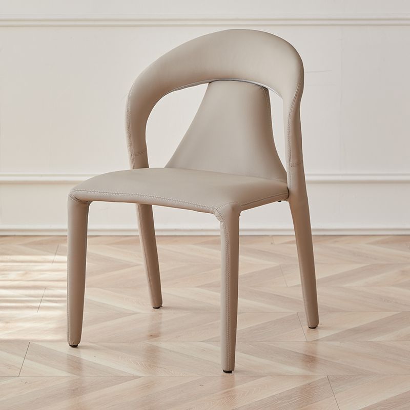 Modern Minimalist Curved Back Faux Leather Carbon Steel Dining Chair Armrest For Dining Room