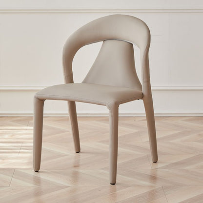 Modern Minimalist Curved Back Faux Leather Carbon Steel Dining Chair Armrest For Dining Room