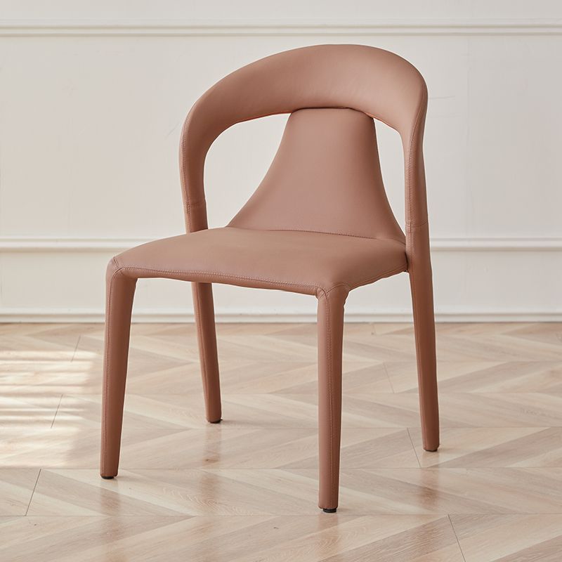 Modern Minimalist Curved Back Faux Leather Carbon Steel Dining Chair Armrest For Dining Room