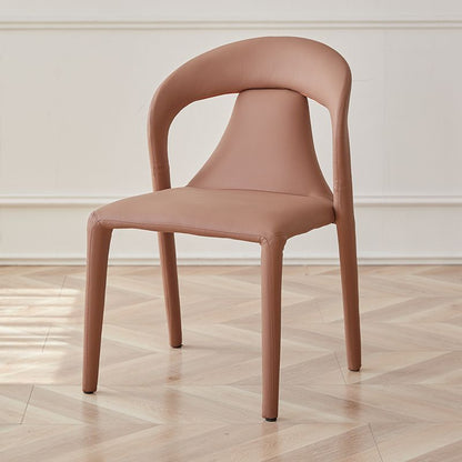Modern Minimalist Curved Back Faux Leather Carbon Steel Dining Chair Armrest For Dining Room