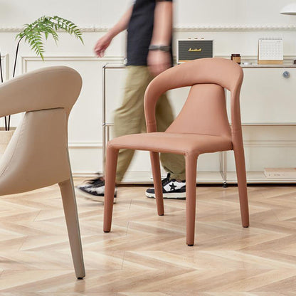 Modern Minimalist Curved Back Faux Leather Carbon Steel Dining Chair Armrest For Dining Room