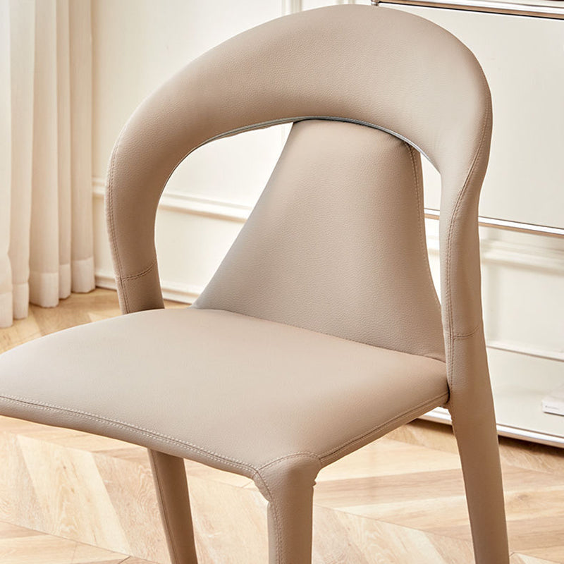 Modern Minimalist Curved Back Faux Leather Carbon Steel Dining Chair Armrest For Dining Room