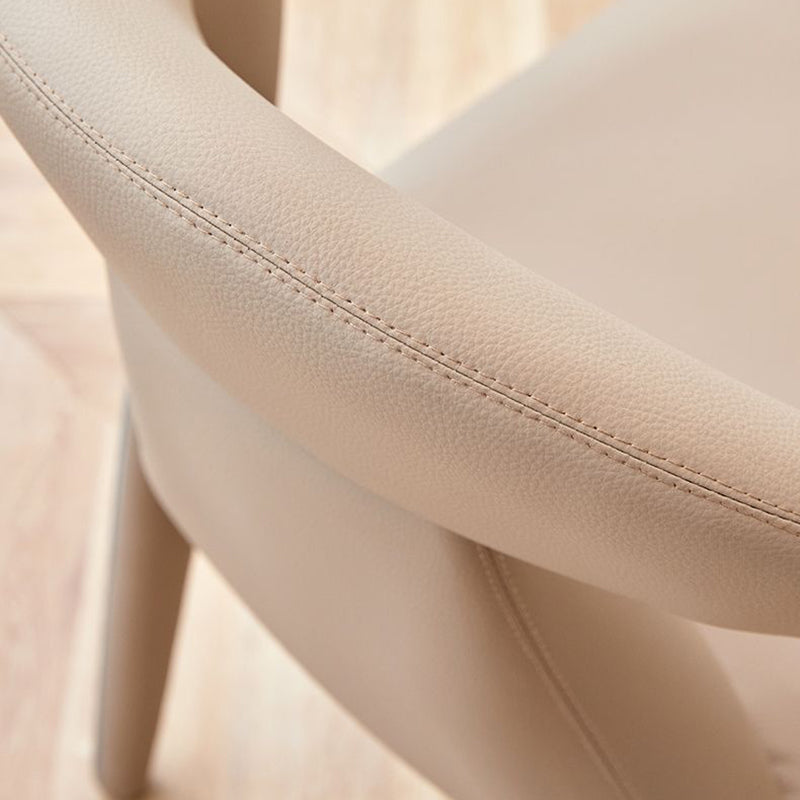 Modern Minimalist Curved Back Faux Leather Carbon Steel Dining Chair Armrest For Dining Room