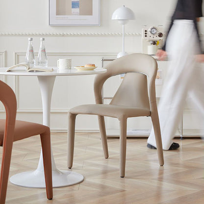 Modern Minimalist Curved Back Faux Leather Carbon Steel Dining Chair Armrest For Dining Room