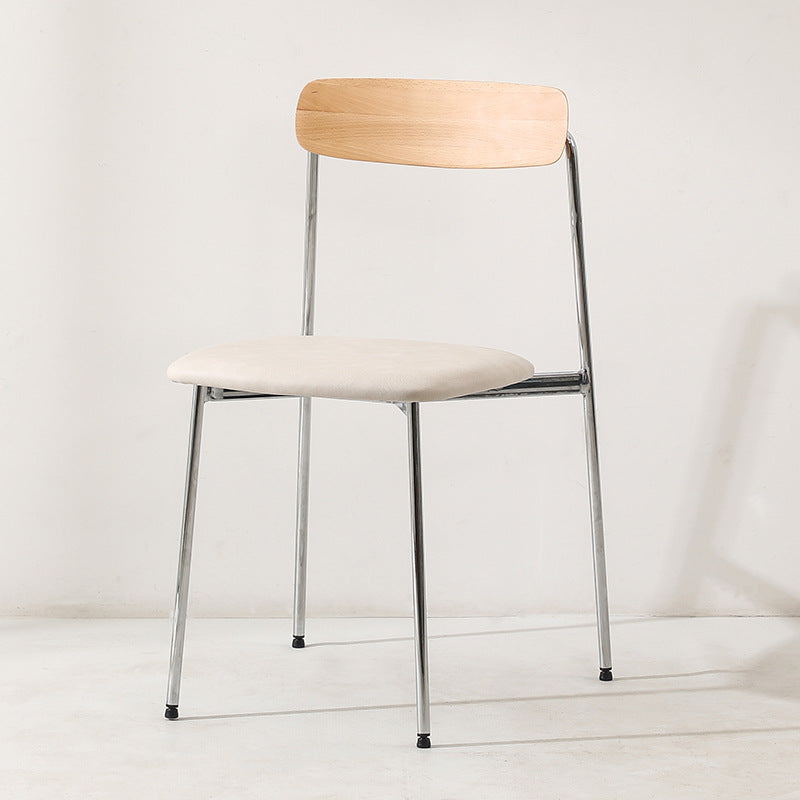 Contemporary Scandinavian Solid Wood Stainless Steel Faux Leather Dining Chair With Square Cushion Backrest For Dining Room