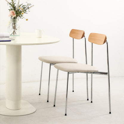 Contemporary Scandinavian Solid Wood Stainless Steel Faux Leather Dining Chair With Square Cushion Backrest For Dining Room