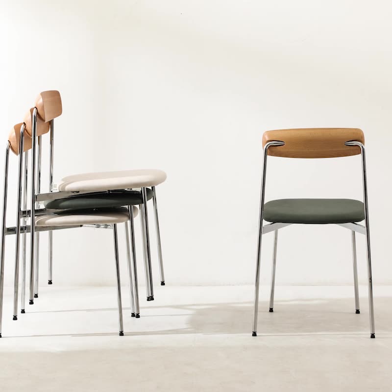 Contemporary Scandinavian Solid Wood Stainless Steel Faux Leather Dining Chair With Square Cushion Backrest For Dining Room