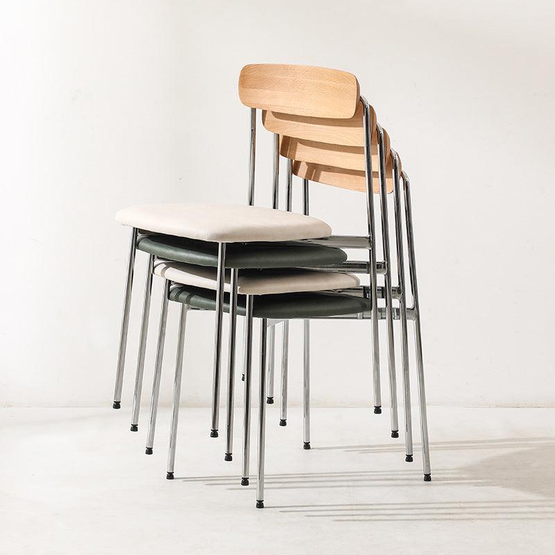Contemporary Scandinavian Solid Wood Stainless Steel Faux Leather Dining Chair With Square Cushion Backrest For Dining Room