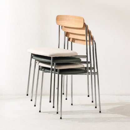 Contemporary Scandinavian Solid Wood Stainless Steel Faux Leather Dining Chair With Square Cushion Backrest For Dining Room