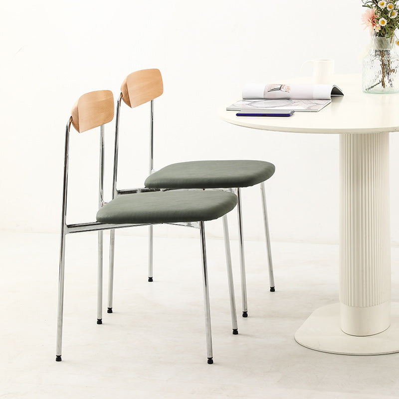 Contemporary Scandinavian Solid Wood Stainless Steel Faux Leather Dining Chair With Square Cushion Backrest For Dining Room
