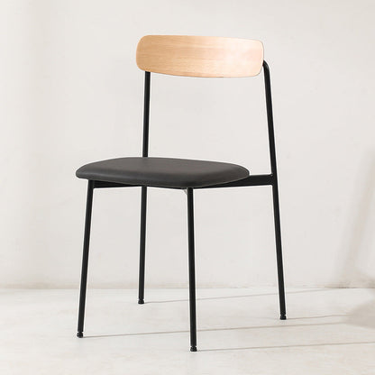Contemporary Scandinavian Solid Wood Stainless Steel Faux Leather Dining Chair With Square Cushion Backrest For Dining Room