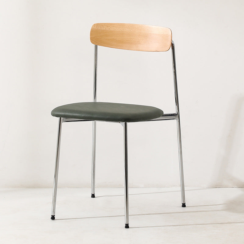 Contemporary Scandinavian Solid Wood Stainless Steel Faux Leather Dining Chair With Square Cushion Backrest For Dining Room