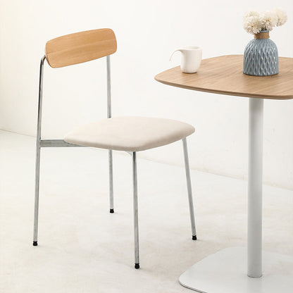 Contemporary Scandinavian Solid Wood Stainless Steel Faux Leather Dining Chair With Square Cushion Backrest For Dining Room