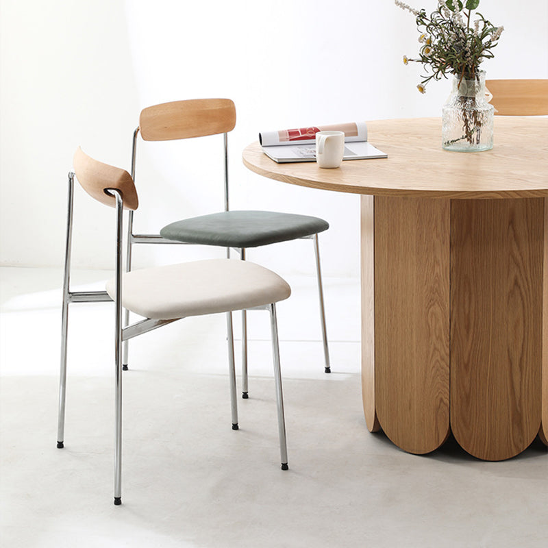 Contemporary Scandinavian Solid Wood Stainless Steel Faux Leather Dining Chair With Square Cushion Backrest For Dining Room