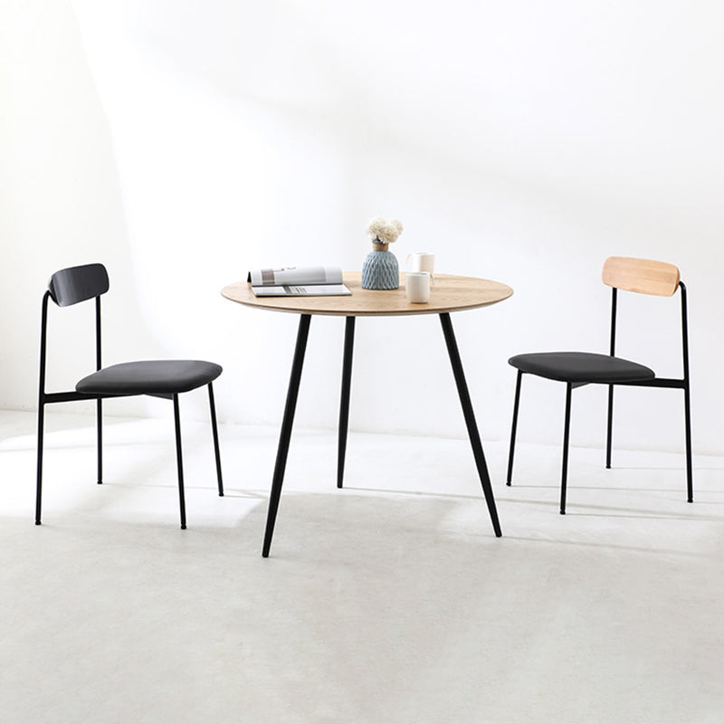 Contemporary Scandinavian Solid Wood Stainless Steel Faux Leather Dining Chair With Square Cushion Backrest For Dining Room