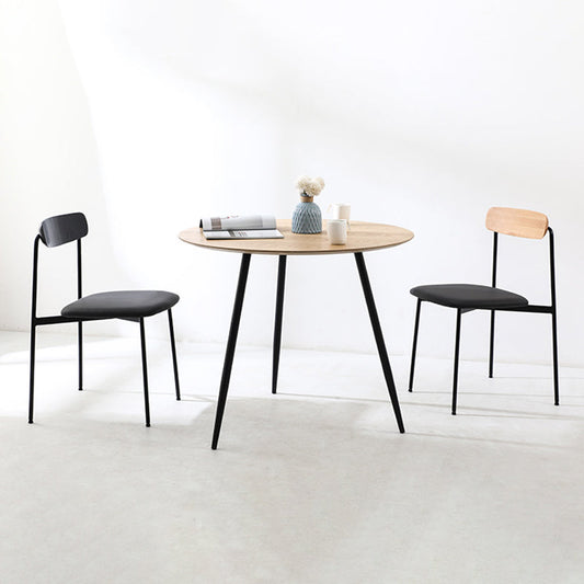 Contemporary Scandinavian Solid Wood Stainless Steel Faux Leather Dining Chair With Square Cushion Backrest For Dining Room