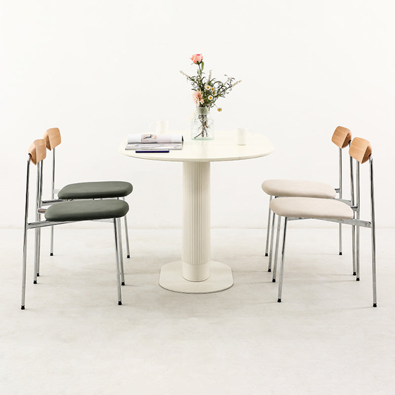 Contemporary Scandinavian Solid Wood Stainless Steel Faux Leather Dining Chair With Square Cushion Backrest For Dining Room