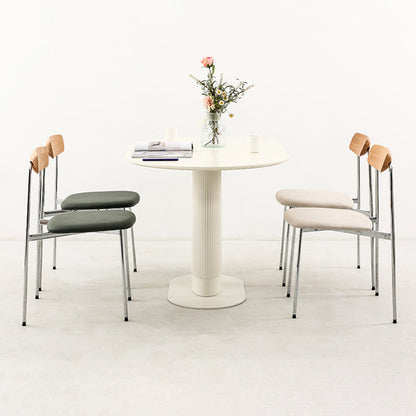 Contemporary Scandinavian Solid Wood Stainless Steel Faux Leather Dining Chair With Square Cushion Backrest For Dining Room