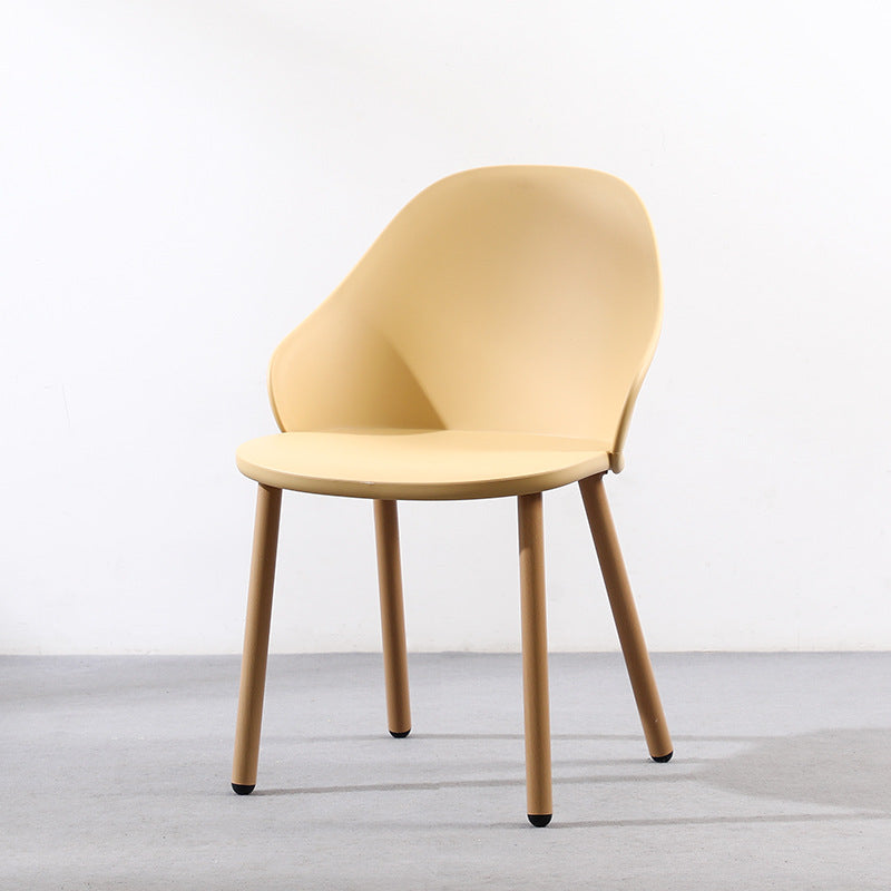 Contemporary Scandinavian Sleek Backrest Plastic Dining Chair With Solid Wood Legs For Dining Room