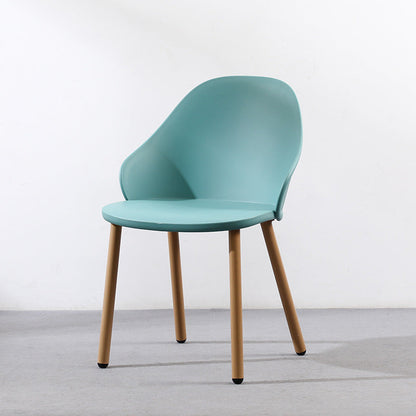 Contemporary Scandinavian Sleek Backrest Plastic Dining Chair With Solid Wood Legs For Dining Room